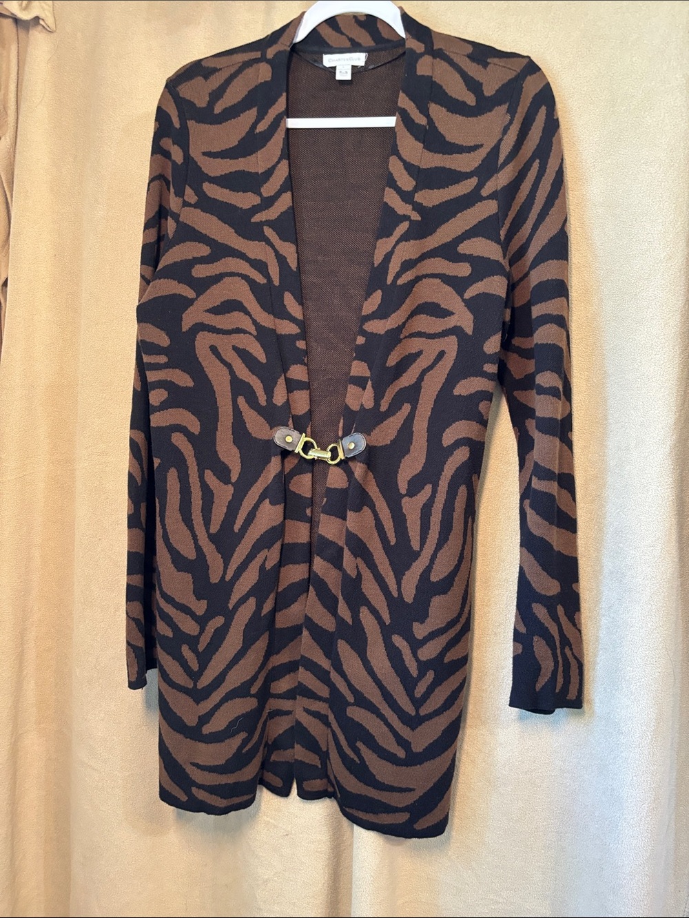 Charter club Women's Zebra-Print Long Cardigan Sweater in Brown & Black